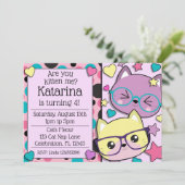Hipster Nerdy Kitten Cats Girls Birthday Kaart (Staand voorkant)