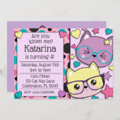 Hipster Nerdy Kitten Cats Girls Birthday Kaart (Voorkant / Achterkant)