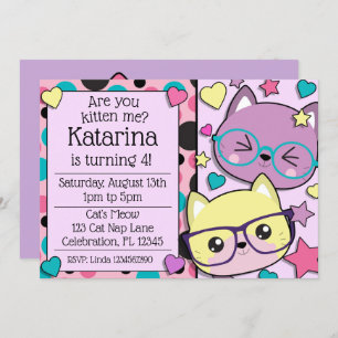 Hipster Nerdy Kitten Cats Girls Birthday Kaart
