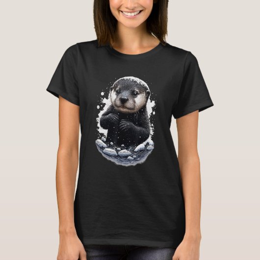 Hipster Otter logeert naar de sneeuw T-shirt (Voorkant)