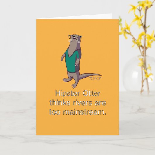 Hipster Otter Note Kaart (Gele Bloem)