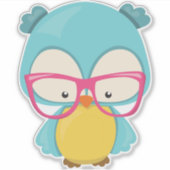 Hipster Owl, Owl with Glasses, Cute Owl Sticker (Voorkant)
