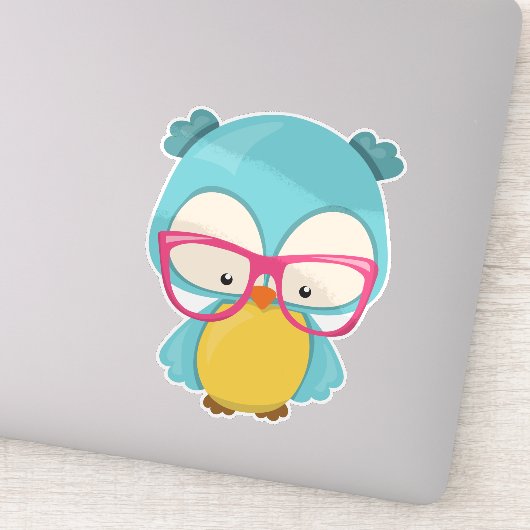 Hipster Owl, Owl with Glasses, Cute Owl Sticker (Detail)