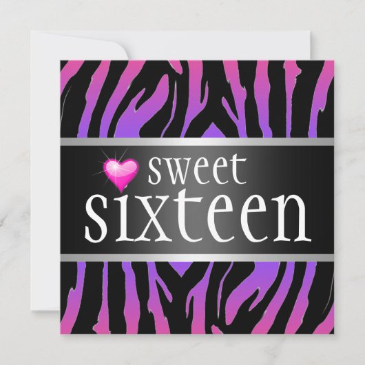 Hipster Paarse Zebra Sweet Sixteen Kaart (Voorkant)
