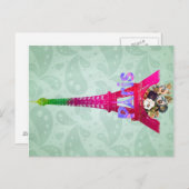 Hipster Paisley Neon French Paris Eiffel Tower Briefkaart (Voorkant / Achterkant)