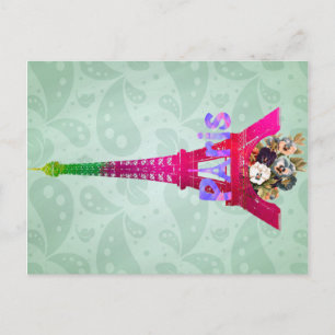 Hipster Paisley Neon French Paris Eiffel Tower Briefkaart