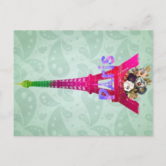 Hipster Paisley Neon French Paris Eiffel Tower Briefkaart (Voorkant)