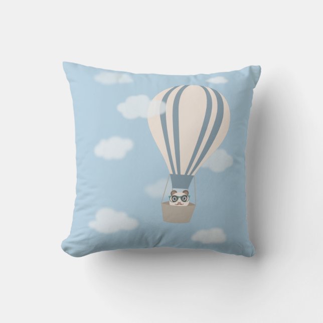 Hipster Panda op Hot Air Ballon Kussen (Voorkant)