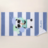 Hipster Panda op rugbystrepen met naam Strandlaken (Voorkant)