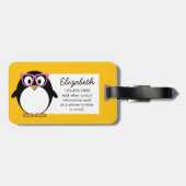 Hipster Penguin - Cute Cartoon Yellow Pink Bagagelabel (Achterkant horizontaal)