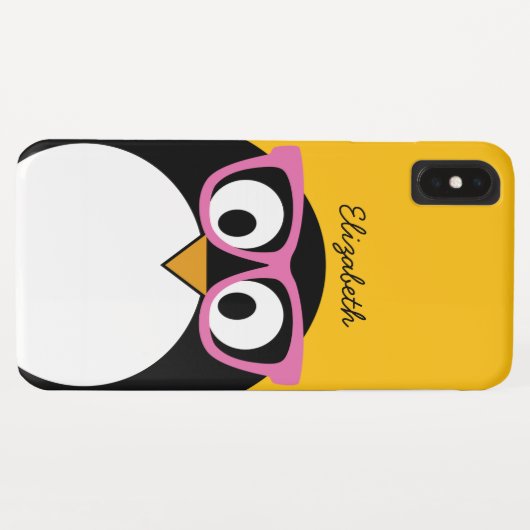 Hipster Penguin - Cute Cartoon Yellow Pink Case-Mate iPhone Case (Achterkant (horizontaal))