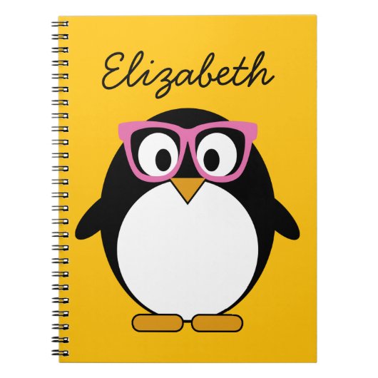 Hipster Penguin - Cute Cartoon Yellow Pink Notitieboek (Voorkant)