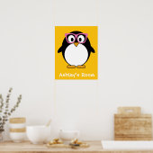 Hipster Penguin - Cute Cartoon Yellow Pink Poster (Keuken)