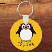 Hipster Penguin - Cute Cartoon Yellow Pink Sleutelhanger (Voorkant)