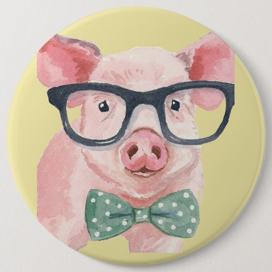Hipster Pink Pig Ronde Button 6,0 Cm (Voorkant)