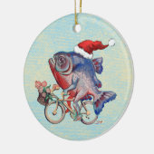 Hipster Piranha op een fiets met kerstmuts Keramisch Ornament (Links)