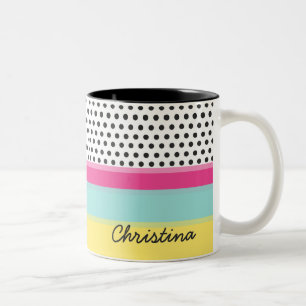 Hipster Polka Dots and Color Blocks Monogram Tweekleurige Koffiemok
