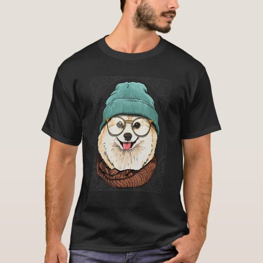 Hipster Pommeren Animal Wearing Sunbril Puppy T-shirt (Voorkant)