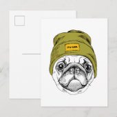 Hipster Pug | Het is Cool Briefkaart (Voorkant / Achterkant)
