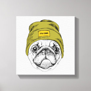 Hipster Pug Het is Cool Canvas Afdruk