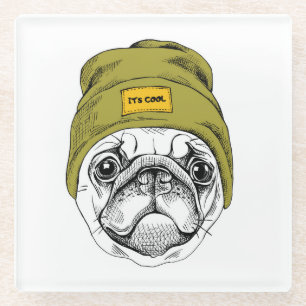Hipster Pug Het is Cool Glazen Onderzetter