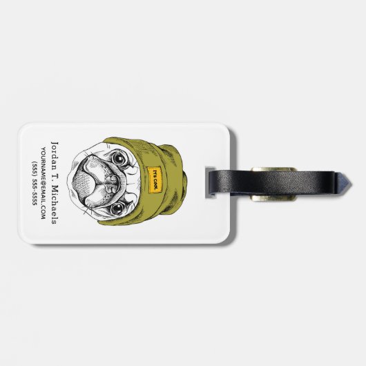 Hipster Pug | Het is Cool | Jouw namen toevoegen Bagagelabel (Achterkant horizontaal)