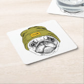 Hipster Pug | Het is Cool Kartonnen Onderzetters (Schuin)