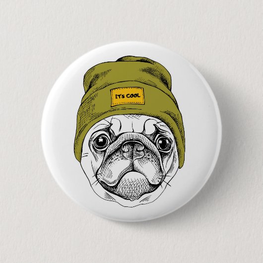 Hipster Pug | Het is Cool Ronde Button 5,7 Cm (Voorkant)