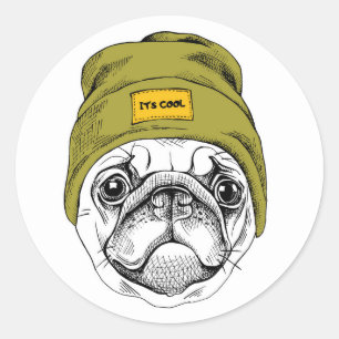 Hipster Pug Het is Cool Ronde Sticker