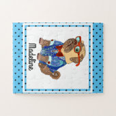 Hipster Pug on Polka Dots, gepersonaliseerde Kinde Legpuzzel (Horizontaal)