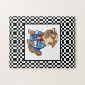 Hipster Pug op Uitdagend Zwart-Wit Schaakbord Legpuzzel (Horizontaal)