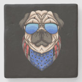 Hipster Pug Sunglazen USA Bandana Stenen Onderzetter (Voorkant)