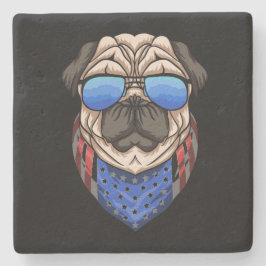 Hipster Pug Sunglazen USA Bandana Stenen Onderzetter
