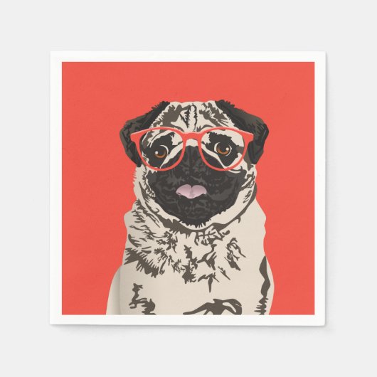 Hipster Pug Verjaardagspapier Servet (Voorkant)
