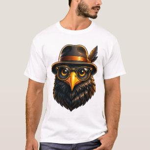 Hipster Raaf met Hoed & Bril T-shirt
