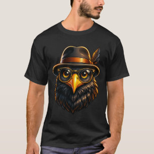 Hipster Raaf met Hoed & Bril T-shirt