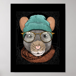 Hipster Rat met glazen muis Rodent Lover 546 Poster