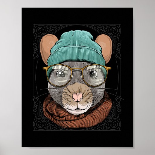 Hipster Rat met glazen muis Rodent Lover 546 Poster (Voorkant)