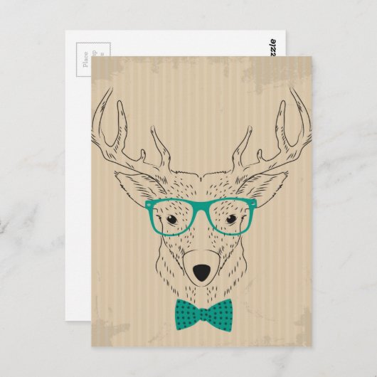 Hipster Reindeer Elk met glazen grijze kerst Briefkaart (Voorkant / Achterkant)