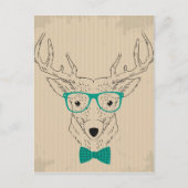 Hipster Reindeer Elk met glazen grijze kerst Briefkaart (Voorkant)