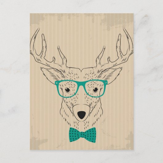 Hipster Reindeer Elk met glazen grijze kerst Briefkaart (Voorkant)