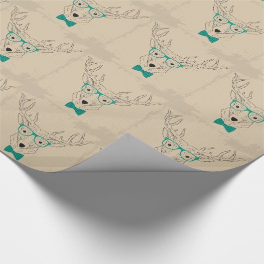 Hipster Reindeer Elk met glazen grijze kerst Cadeaupapier (Hoek)