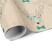 Hipster Reindeer Elk met glazen grijze kerst Cadeaupapier (Rol Hoek)