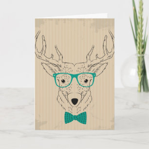 Hipster Reindeer Elk met glazen grijze kerst Feestdagen Kaart