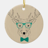 Hipster Reindeer Elk met glazen grijze kerst Keramisch Ornament (Voorkant)