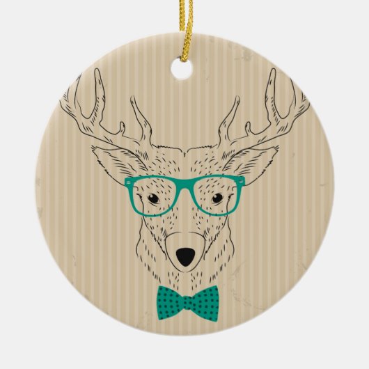 Hipster Reindeer Elk met glazen grijze kerst Keramisch Ornament (Voorkant)