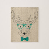 Hipster Reindeer Elk met glazen grijze kerst Legpuzzel (Verticaal)