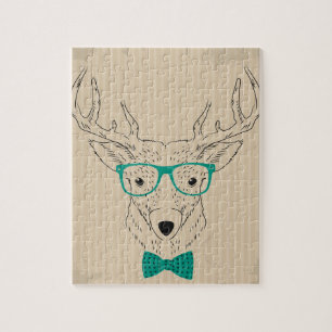 Hipster Reindeer Elk met glazen grijze kerst Legpuzzel