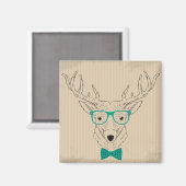 Hipster Reindeer Elk met glazen grijze kerst Magneet (Voorkant / Achterkant)