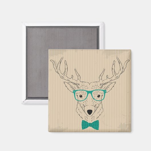 Hipster Reindeer Elk met glazen grijze kerst Magneet (Voorkant / Achterkant)